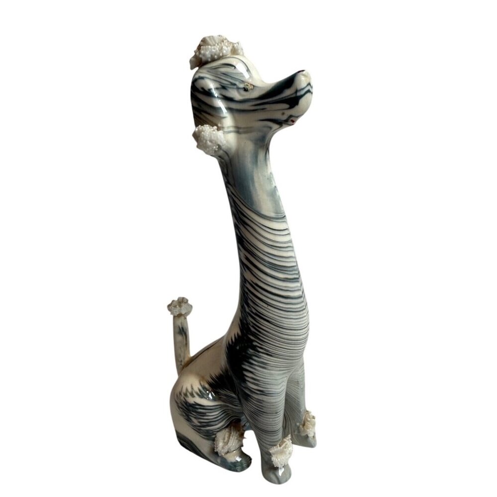 Vintage Kitschy Marble Cake Zoo Spaghetti 7.5" White Gray Poodle Figurine Japan